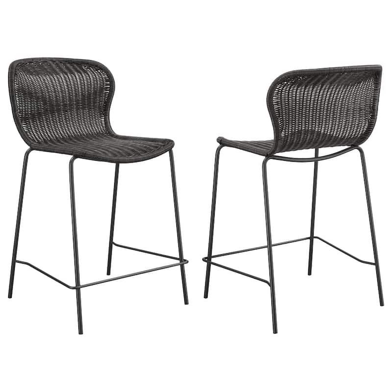 Upholstered Stools with Footrest (Set of 2) Brown and Sandy Black