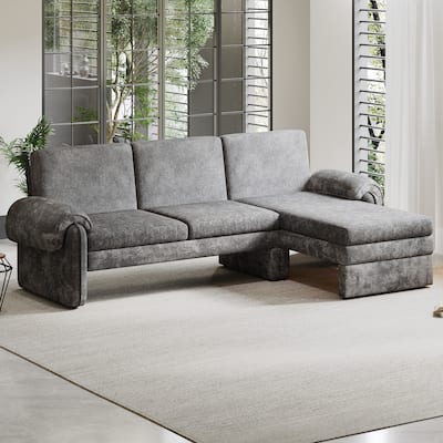 94.1" Convertible Futon Sofa Bed, Adjustable Backrest, Reversible Chaise, Detachable Pillows, Gray Chenille, Living Room
