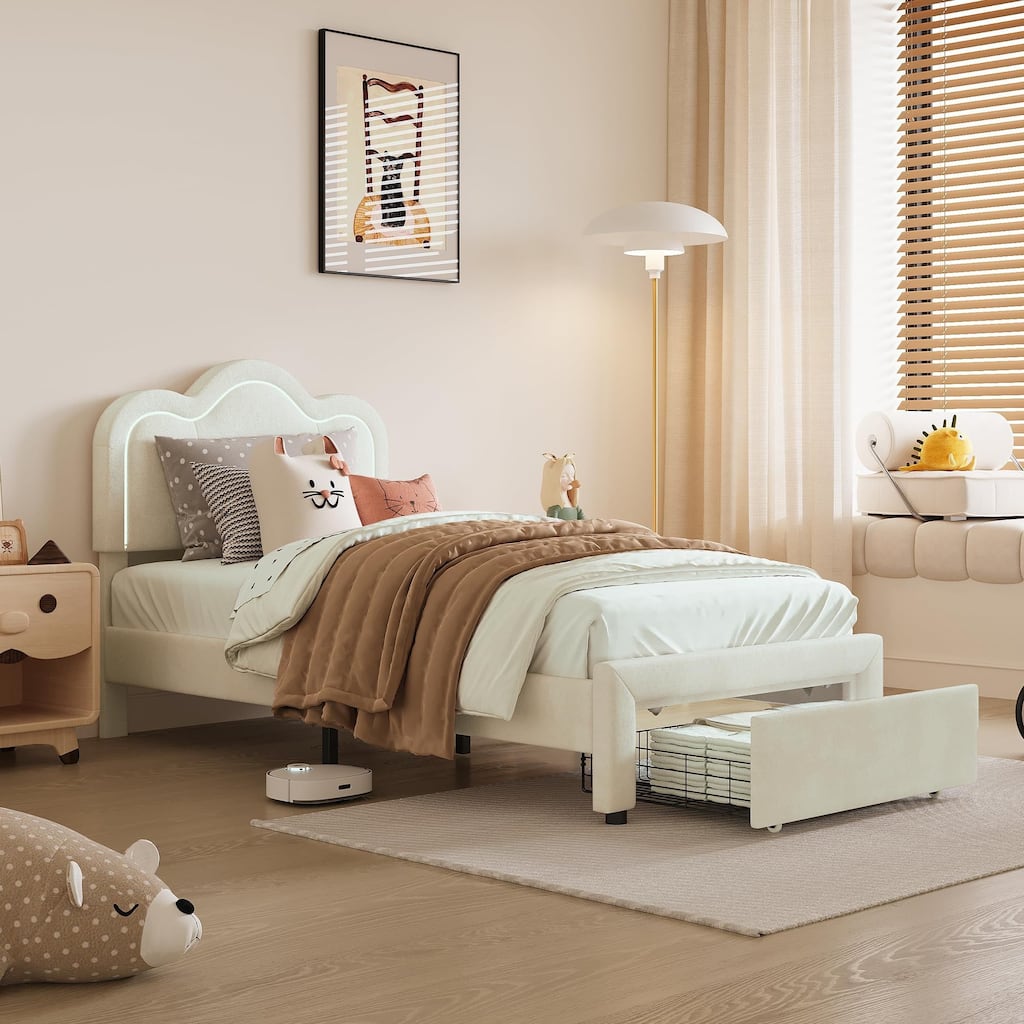 Twin Velvet Princess Platform Bed,With Drawer