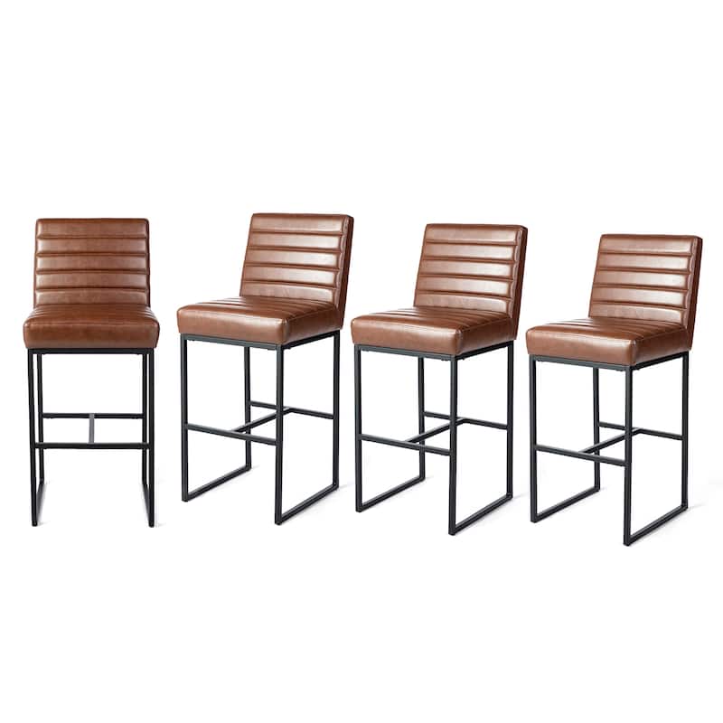 Glitzhome Set of 4 45"H PU Riveted Upholstered Pub/ Bar chairs Bar Stools - Brown