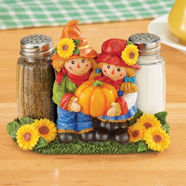 Hand-Painted Harvest Scarecrow Couple 3-Piece Salt & Pepper Shaker