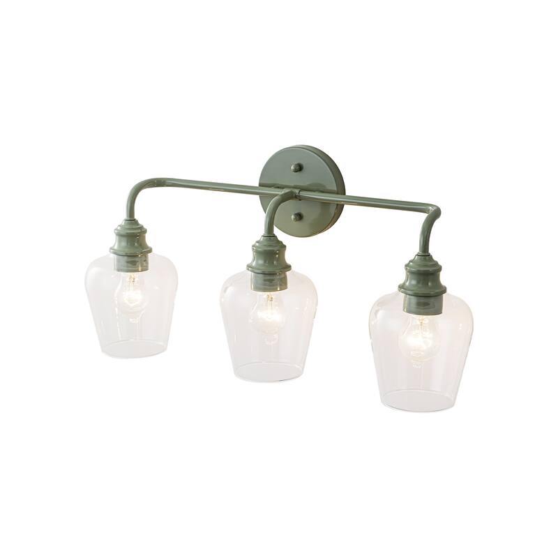 3-Light Modern Mint Green Bathroom Vanity Light with Clear Glass Shades - Retro Wall Sconce for Bathroom Mirror - 3 Light