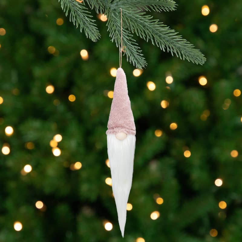24" Plush Pink and White Holiday Collections Hanging Gnome Christmas Ornament