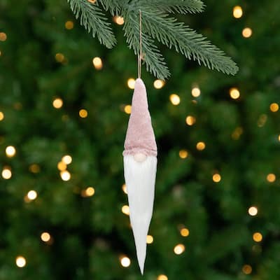 24" Plush Pink and White Holiday Collections Hanging Gnome Christmas Ornament
