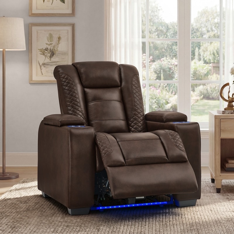 Spruce & Spring Modern Leather Power Recliner Chair with Swivel & Glider, USB & USB-C Charging Ports, Side Storage Pocket