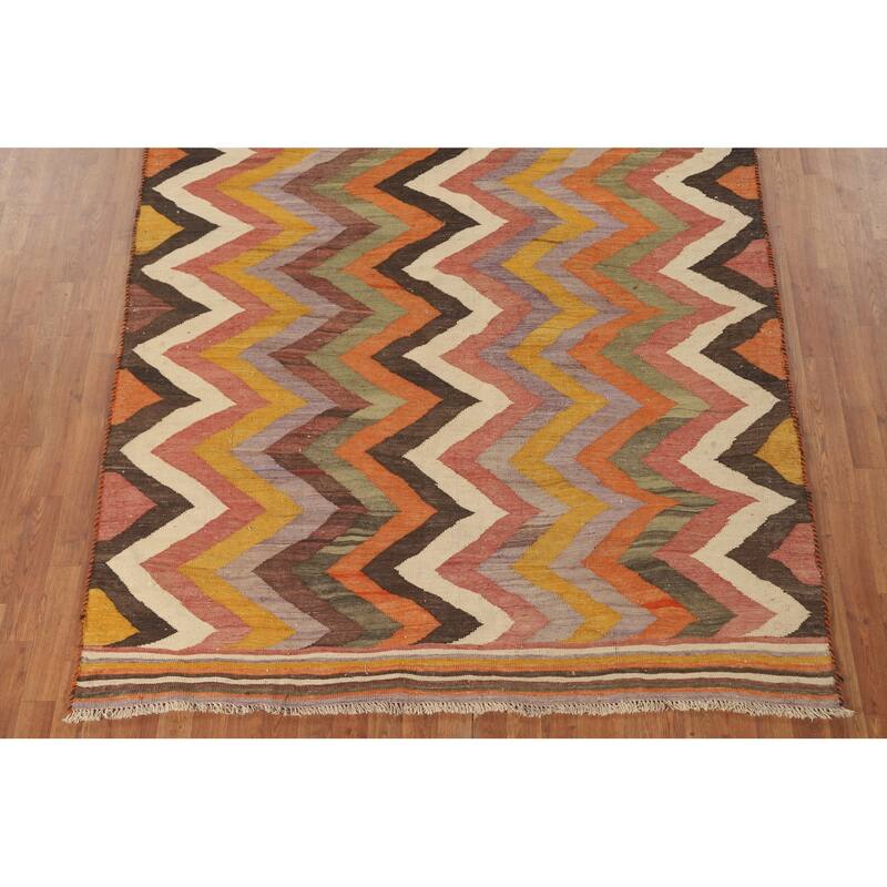 Tribal Kilim Qashqai Persian Vintage Rug Hand-Woven Wool Carpet - 6'1" x 9'2"