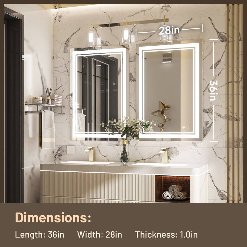 Keonjinn LED Front Light Bathroom Vanity Wall Mirror, 3 Color Temperatures, Anti-fog