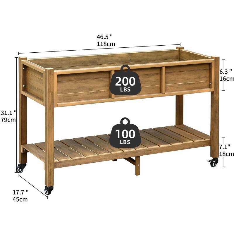 Moasis 2-Tier Outdoor Raised Garden Bed Planter Box Wood Mobile Elevated Stand With Lockable Wheel and Legs