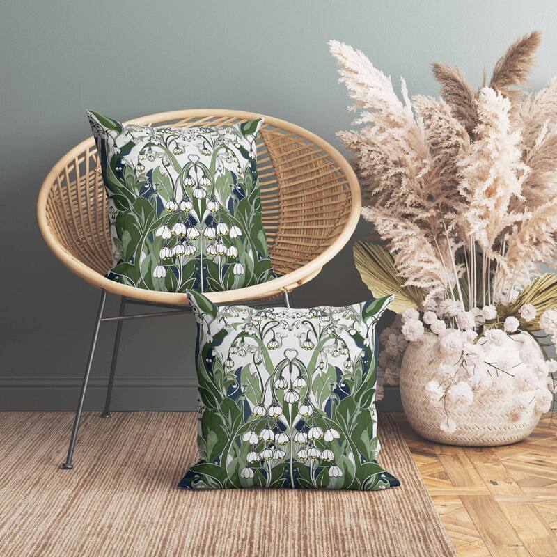 Lily of the Valley Faux Suede Reversible Throw Pillow White and Green