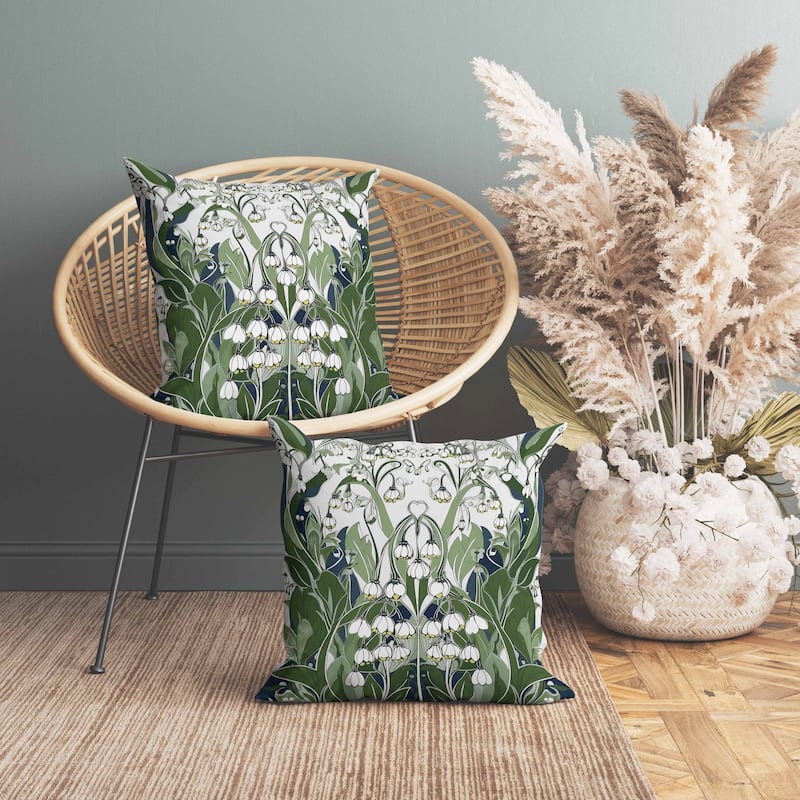 Lily of the Valley Indoor/Outdoor Reversible Throw Pillow White and Green