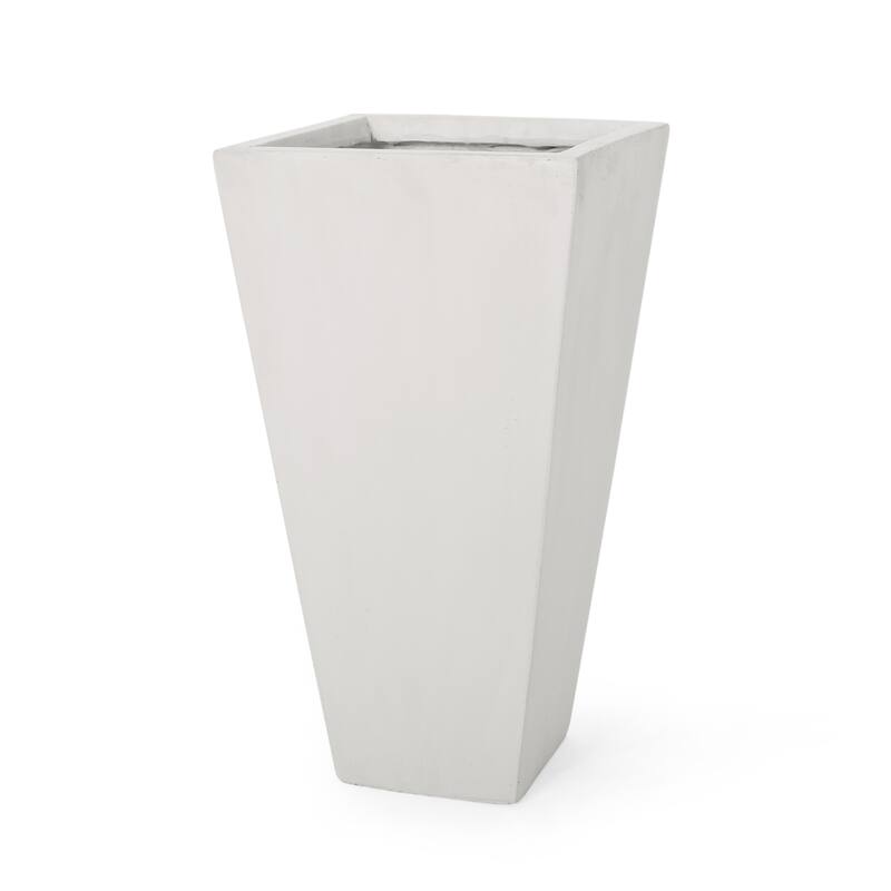 Ella Outdoor Modern Cast Stone Planter by Christopher Knight Home - 13.00" L x 13.00" W x 24.75" H - Matte White