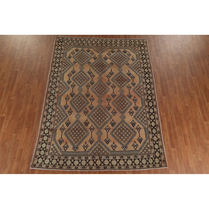 Geometric Bakhtiari Persian Vintage Rug Hand-Knotted Wool Carpet - 6'10"x 9'5"
