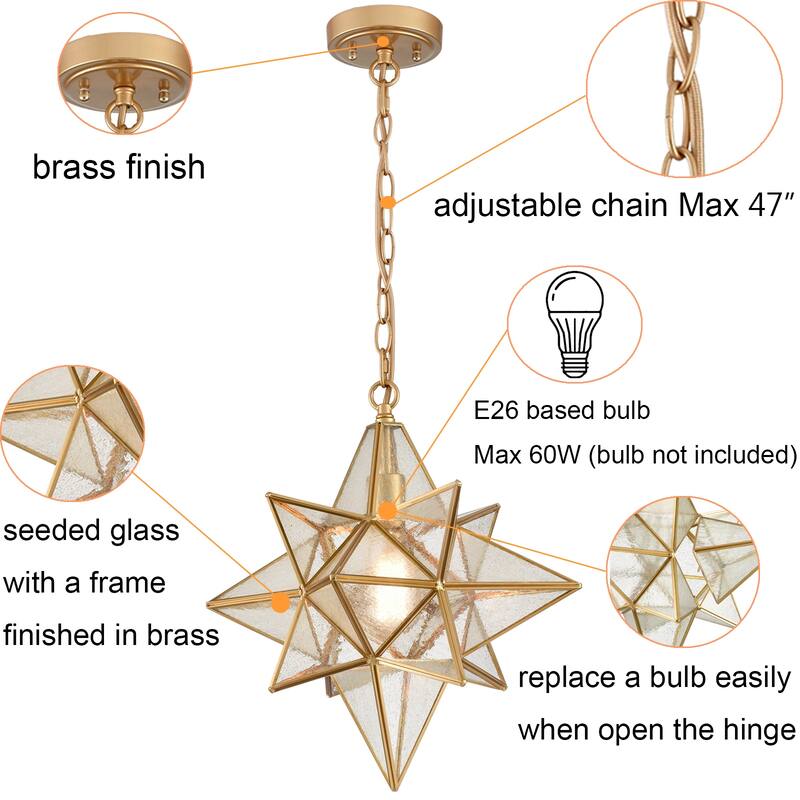 Monaco Moravian Star Pendant / Chandelier Seeded Glass Shade 16 Inches