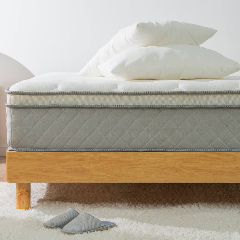 14 Inch Breathable Cool Cover Memory Foam Individual Pocket Spring Hybrid Mattress - Grey