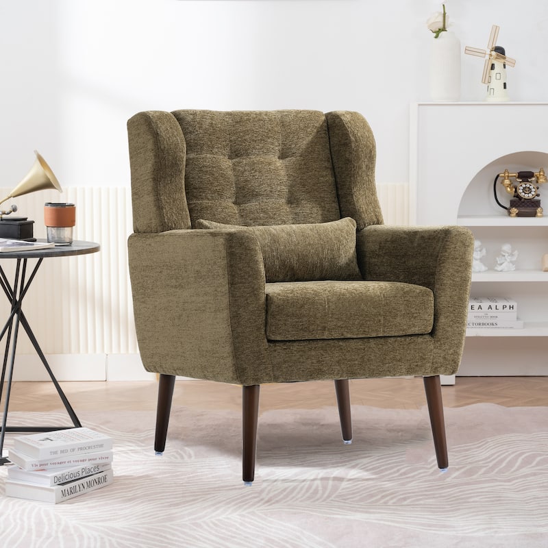 Olive Green Modern 24.21" Upholstered Button Tufted Arm Chair with Wood Legs for Living Room - Olive Green