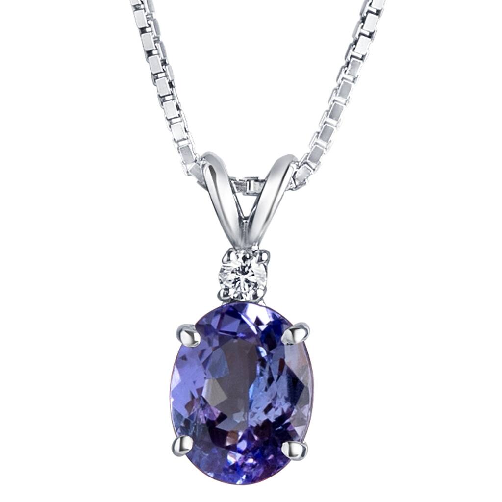 Oravo 14k White Gold 2 ct Tanzanite Diamond Oval Shape Pendant