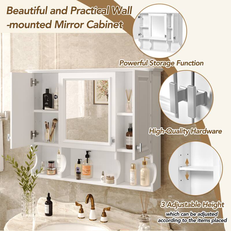 35'' x 28'' Wall Mounted Bathroom Cabinet, Modern Bathroom Wall Cabinet with Mirror and Open Shelves