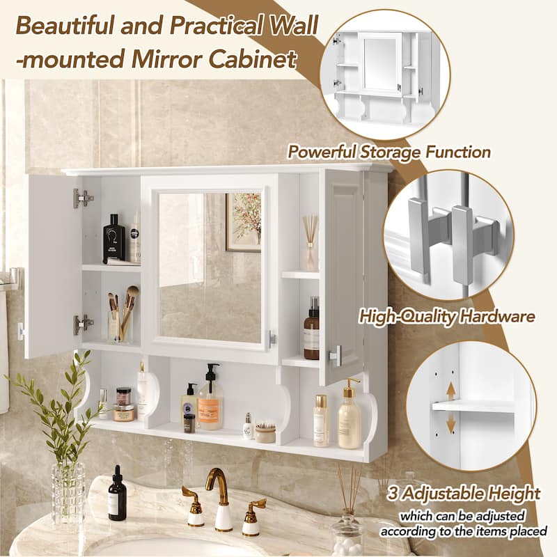 Modern Bathroom Wall Cabinet with Mirror,Mirror Cabinet with Open Shelves,Wall Mounted Bathroom Medicine Cabinet