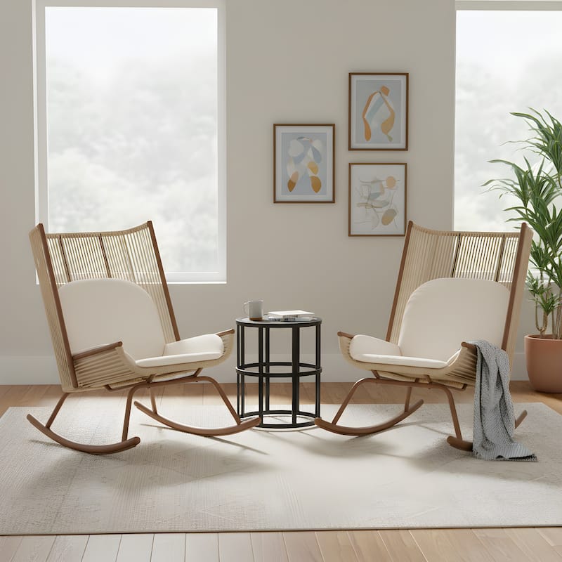 Christopher Knight Home - Siena High Arc Back Outdoor Rocking Chair Set with Cushions and Ceramic Tile Side Table