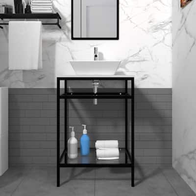 24 inch Freestanding Bathroom Vanity Set in Black with Vessel Ceramic Sink