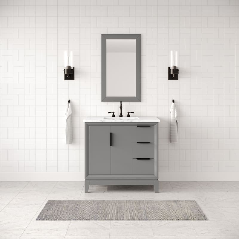 Elizabeth 36-Inch Single Sink Carrara White Marble Vanity - cashmere grey