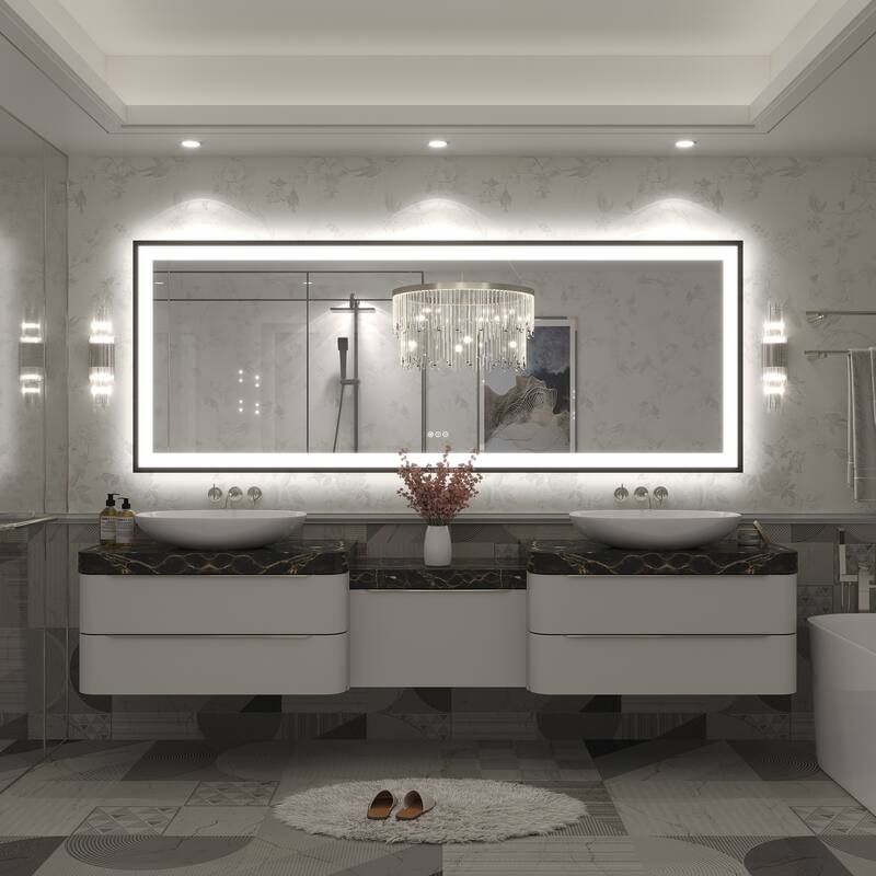 Extra Large Black Frame LED Bathroom Vanity Mirror with 3 Years Warranty and UL Certified