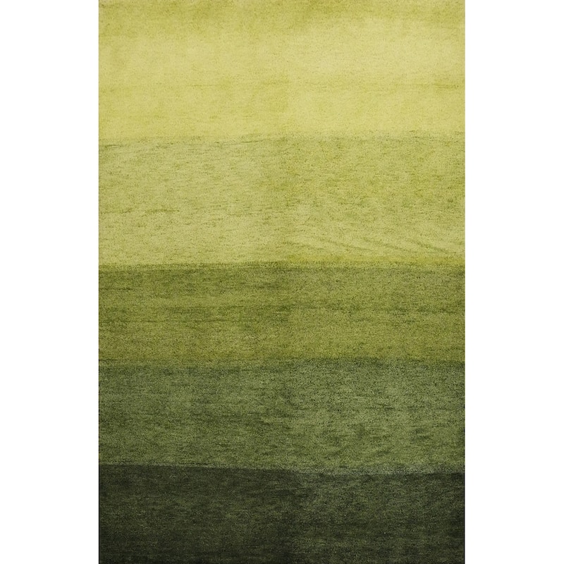 Hand Knotted Oriental 100% Wool Carpet Modern Stripe Green Gabbeh Area Rug - 6' 8'' X 4' 11''