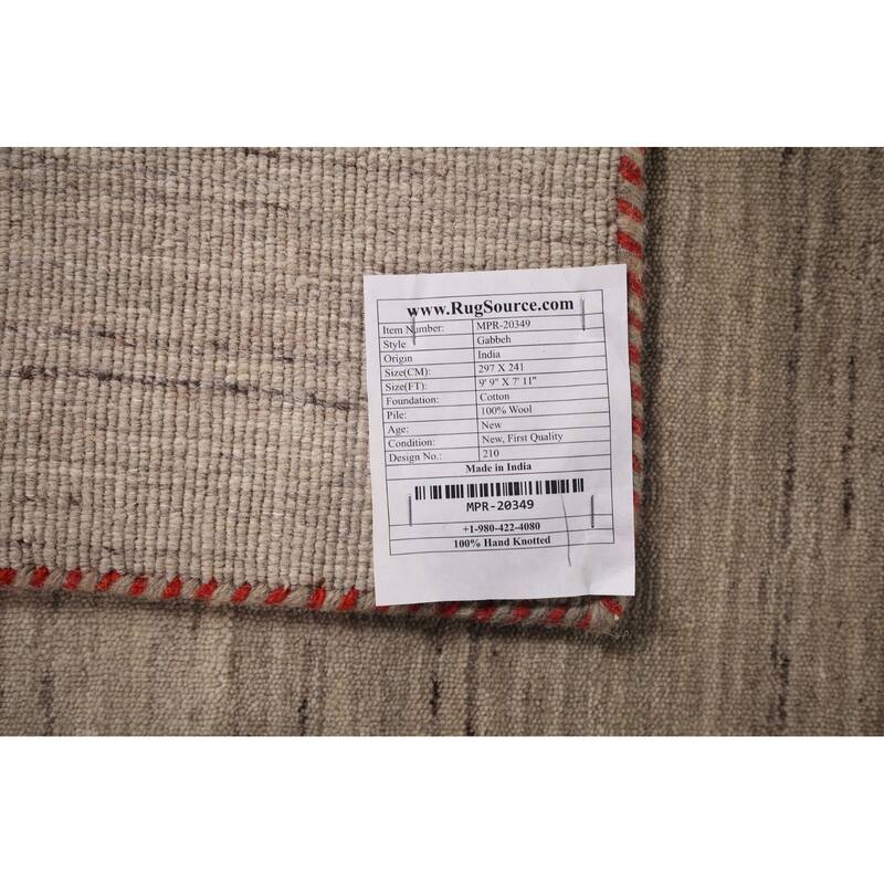 Tribal Gabbeh Indian Rug Hand-Knotted Oriental Beige Wool Carpet - 7'11"x 9'9"