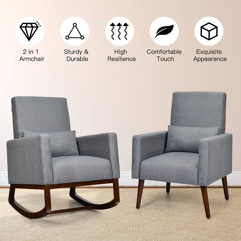 Costway Set of 2 Dual-use Upholstered Rocking Chair w/Pillow Light