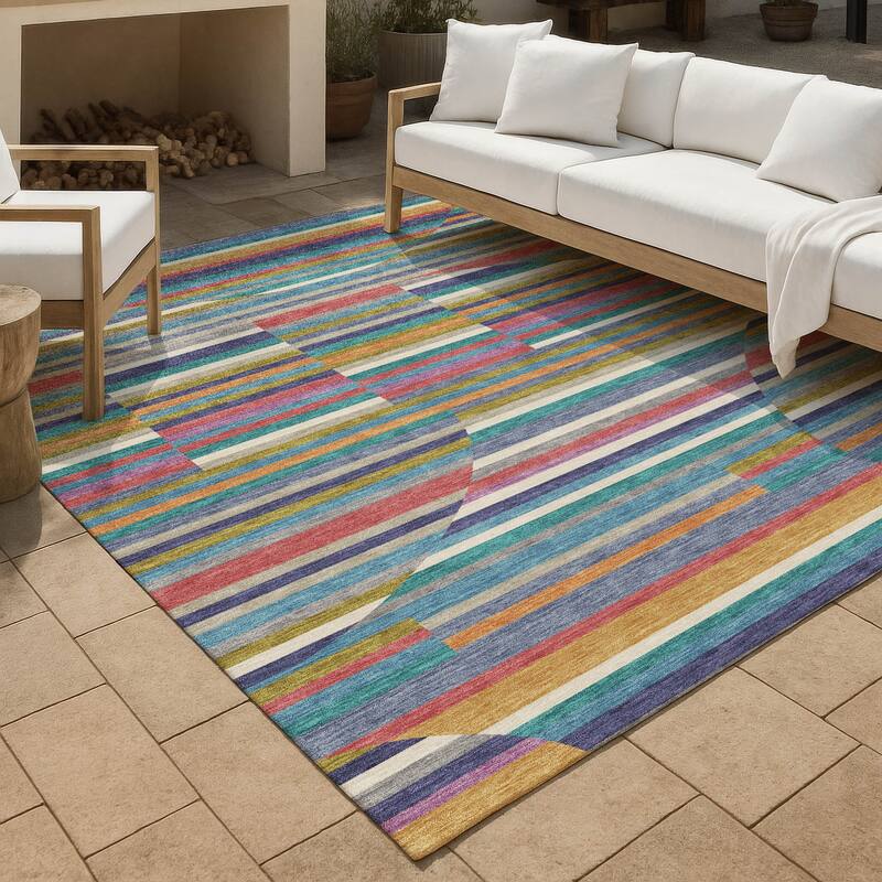 Machine Washable Indoor/ Outdoor Modern Cokedale Chantille Rug - Teal - 8' x 10'