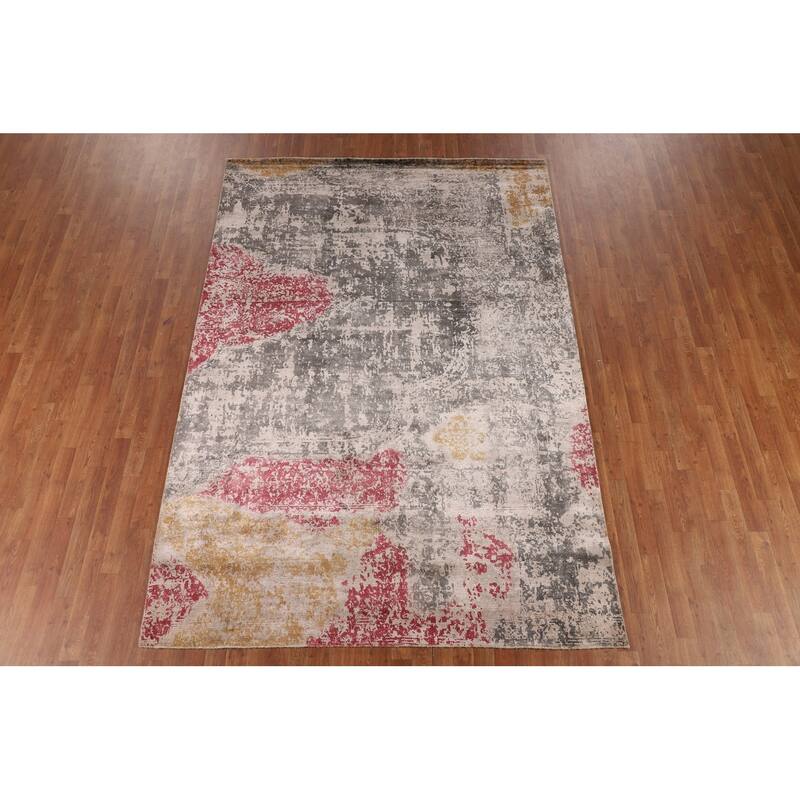 Multicolor Abstract Modern Area Rug Handmade Wool Carpet - 6'7" X 9'7"