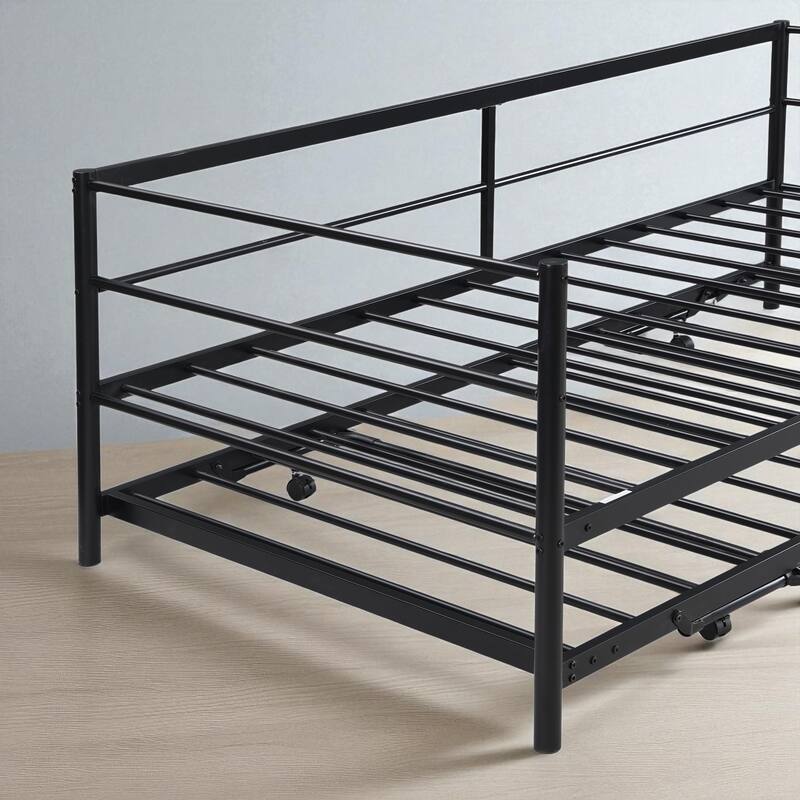 Twin Metal Daybed with Adjustable Pop-Up Trundle, No Box Spring Required