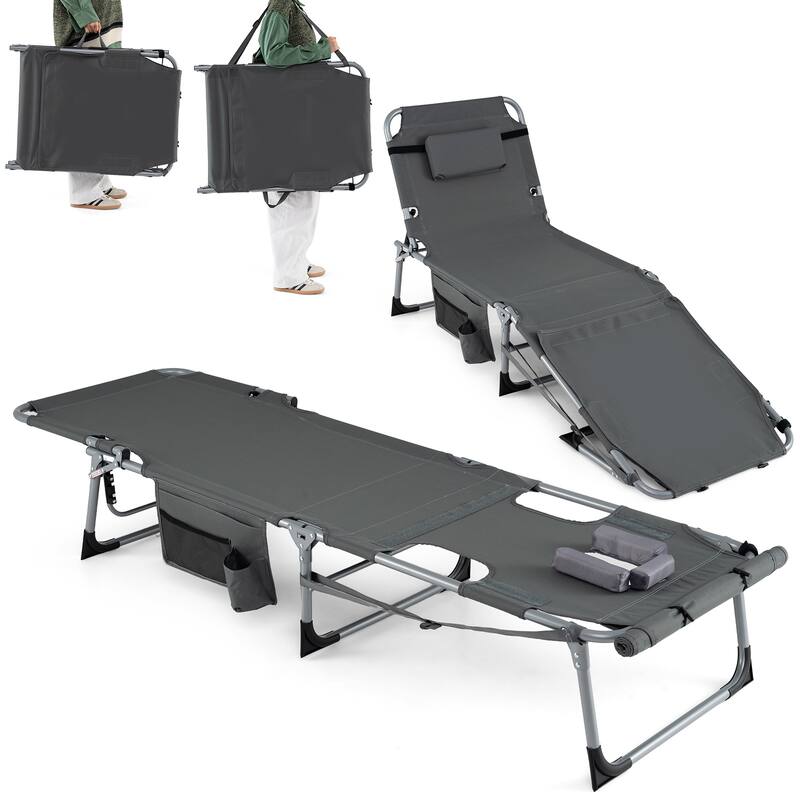 Gymax 2PCS Tanning Chair w/Face Arm Holes 4-Level Backrest & Head