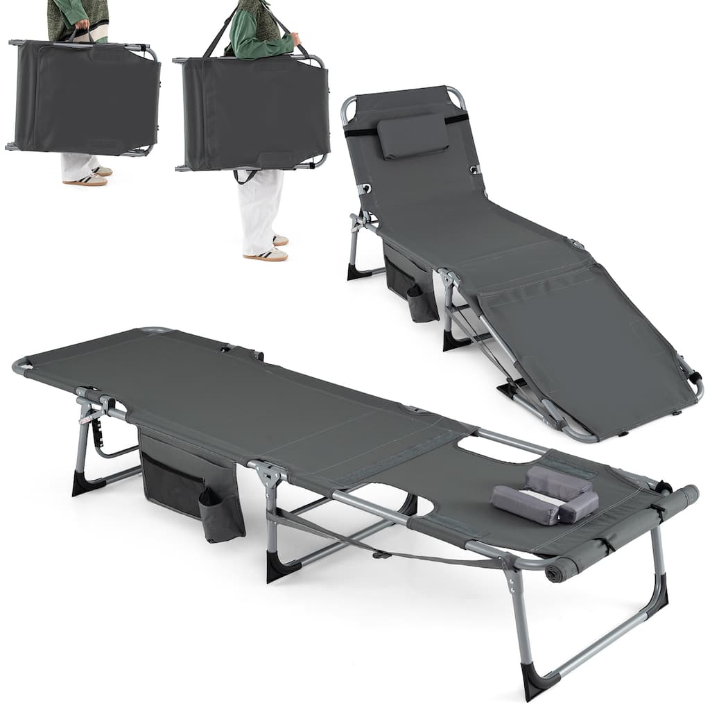 Gymax Tanning Chair w/Face Arm Holes 4-Level Backrest & Head Pillow