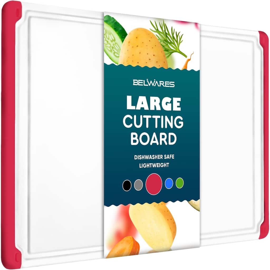 Plastic Cutting Boards - Large 18 x 12 Inch Rubber Cutting Board with Juice Grooves, Non-Slip, Dishwasher Safe Cutting Boards