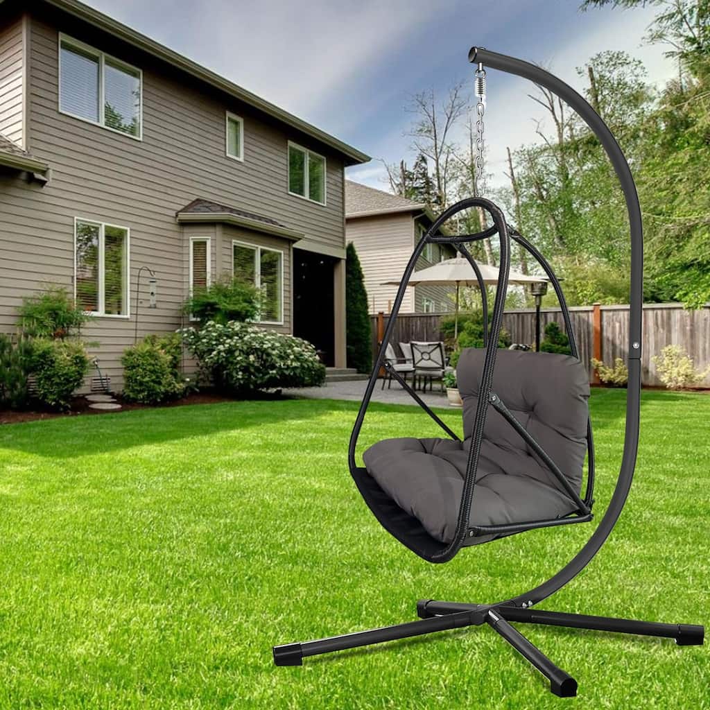 Swing Egg Chair with Stand Wicker Rattan Patio Basket Hanging Chair