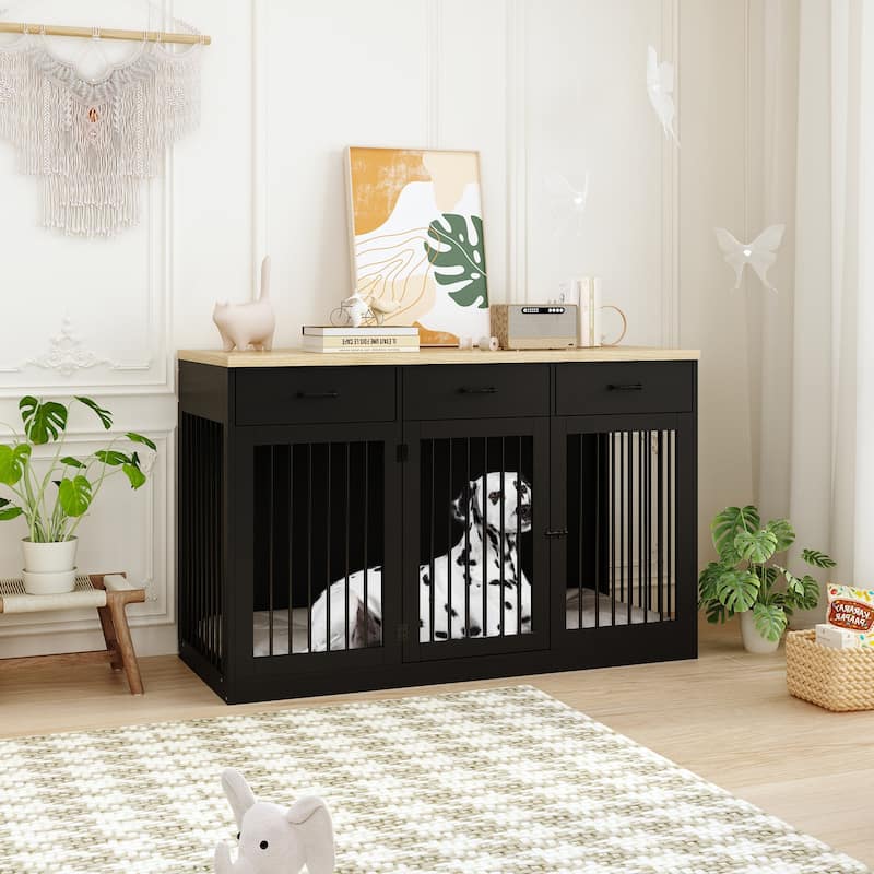 Modern Large Dog Crate with Storage Drawers - Elegant Espresso Finish