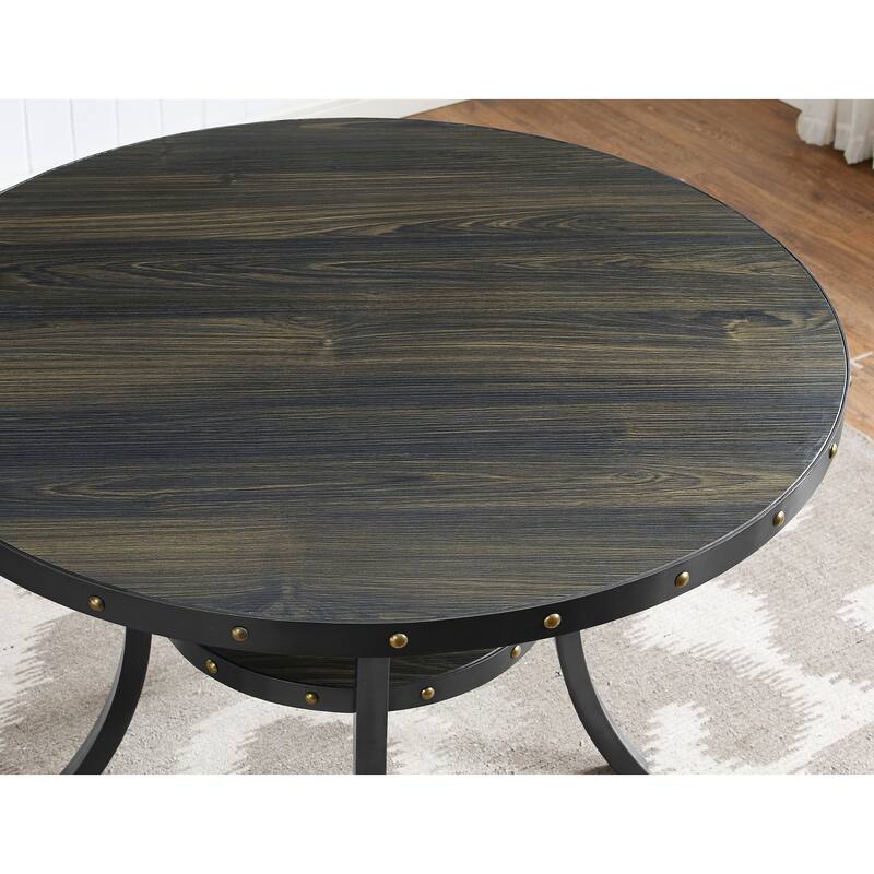 Round Dining Table Set Mid-Century Modern Dining Table Set Counter Height Dining Table and Chair Set with Nailhead Accents