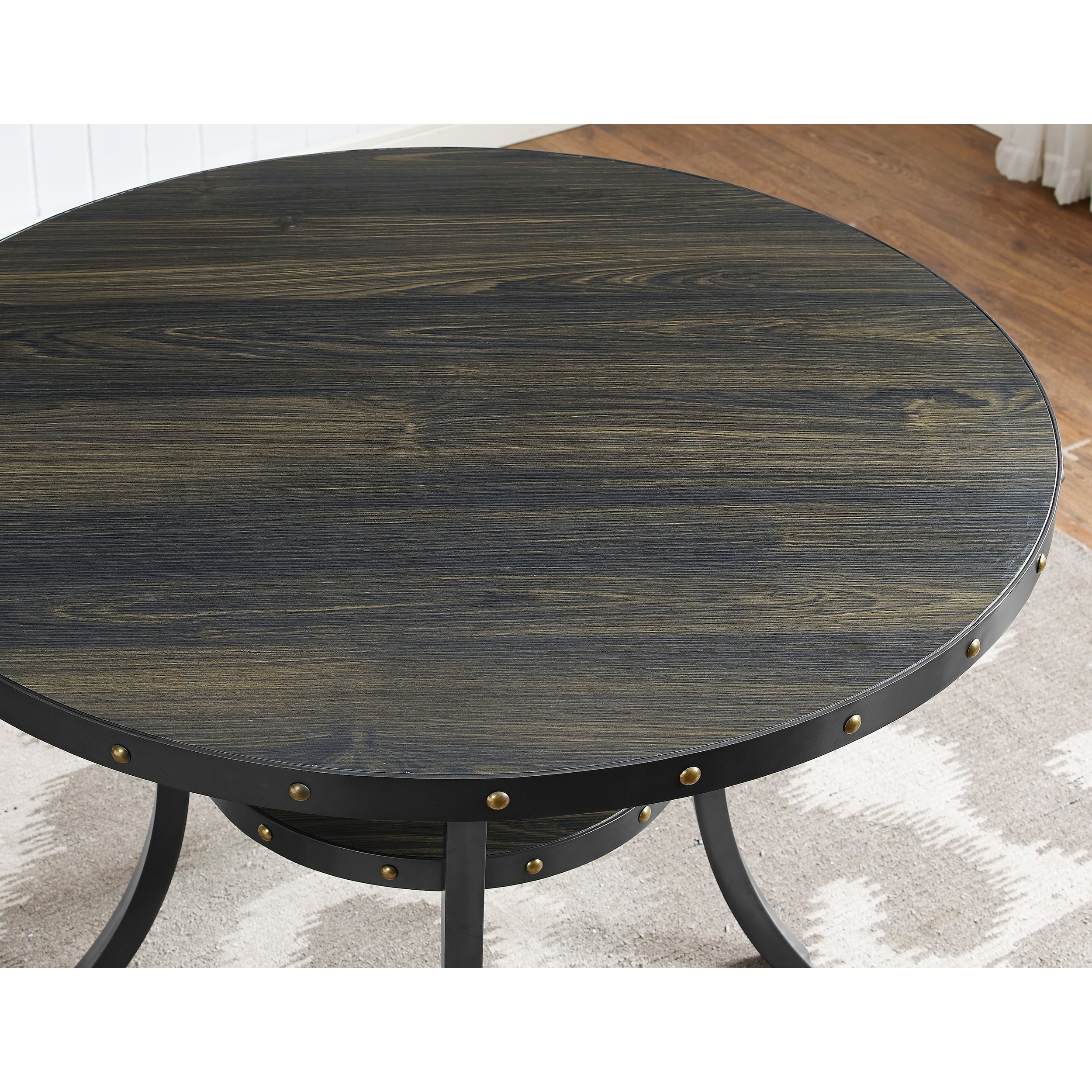 Wood Counter Height Dining Set with Fabric Nailhead Stools