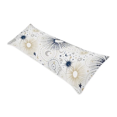 Star and Moon Collection Body Pillow Case (Pillow Not Included) - Navy Blue Gold Grey Celestial Sky Stars Gender Neutral Unisex