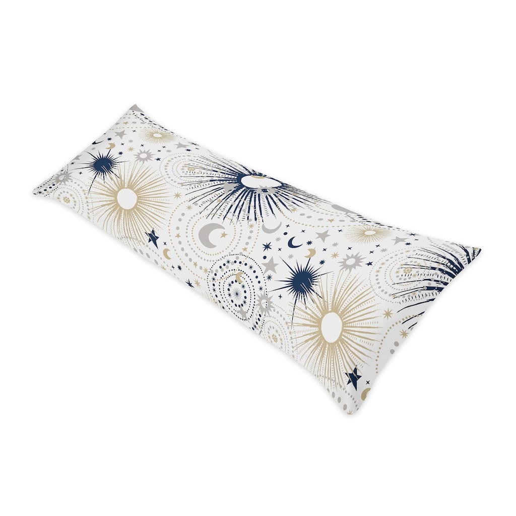 Star and Moon Collection Body Pillow Case (Pillow Not Included) - Navy Blue Gold Grey Celestial Sky Stars Gender Neutral Unisex