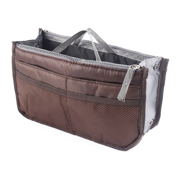 Travel Cosmetic Makeup Storage Handbag Tote Insert Purse Pouch Bag Coffee Color