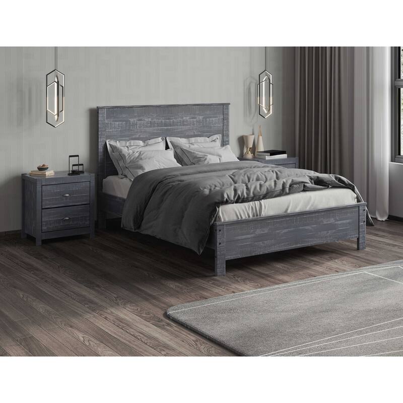 Queen Size Solid Wood Platform Bed with Headboard - Heavy Duty Rustic Design with Under-Bed Storage