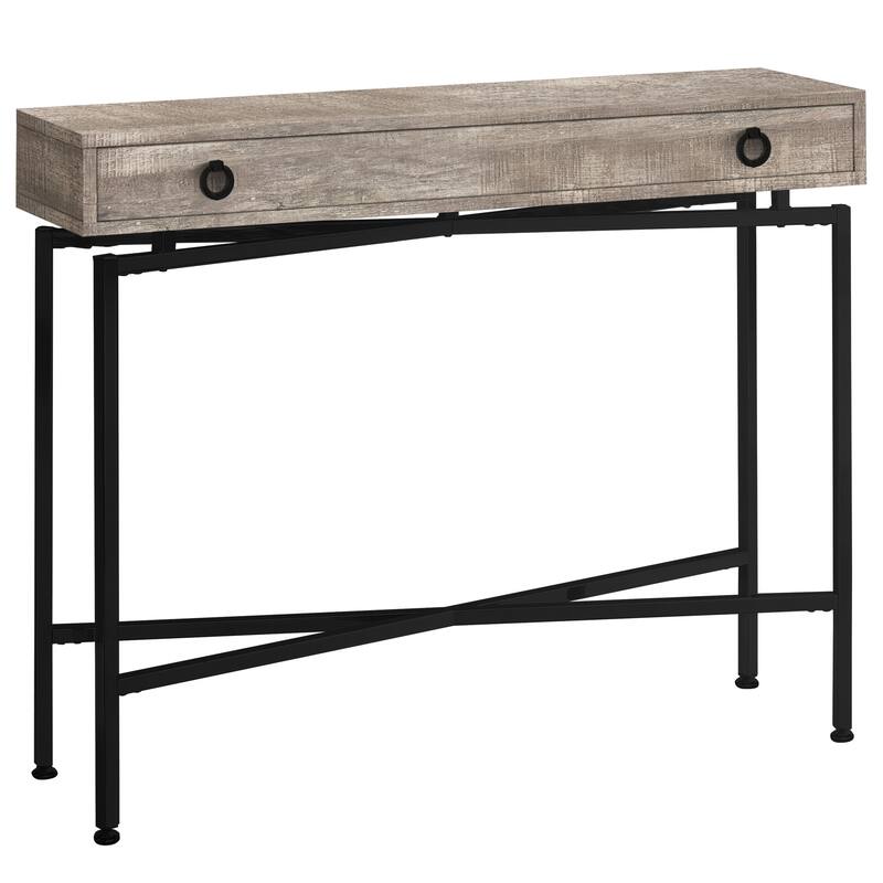 43 Inch Modern Console Table Wood Veneer Top with Drawer and Black Steel Base for Entry Hall - 42.5”L x 12”W x 32.5”H