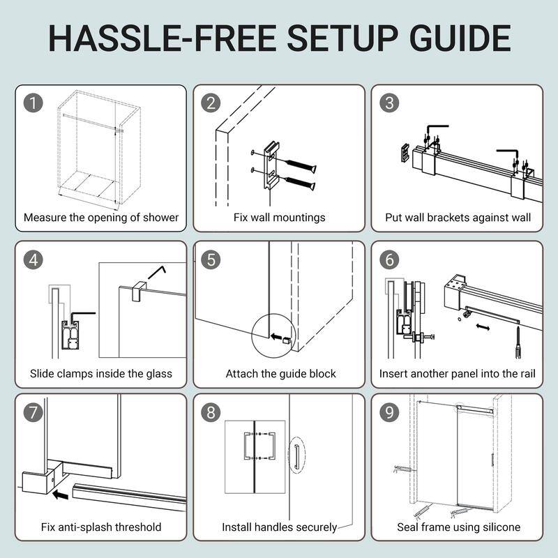 ABRUZZO 56-60" W x 76" H Frameless Soft-Closing Single Sliding Shower Door 1/4" (6mm) Explosion-Proof Tempered Glass