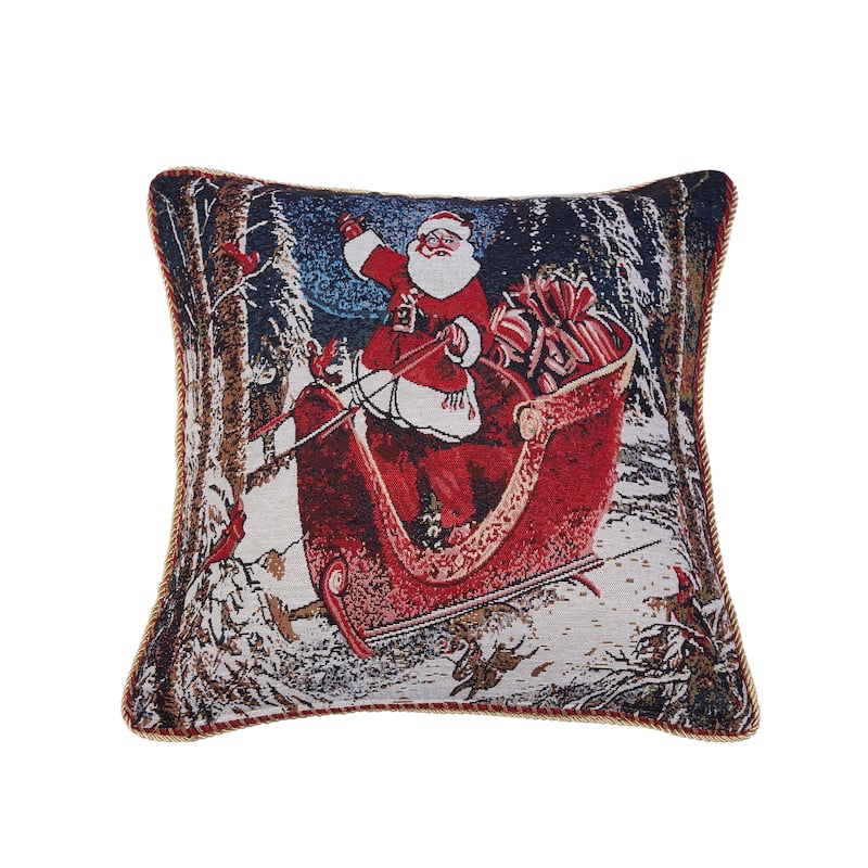 Violet Linen Seasonal Xmas Christmas Holiday Bliss Pattern Decorative Cushion Cover - Santa's Sleigh Ride