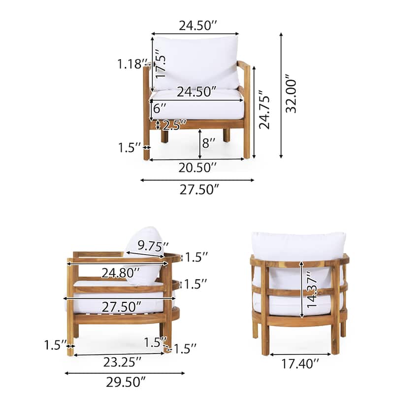 Ellendale Outdoor Acacia Wood Outdoor Club Chairs with Cushion by Christopher Knight Home