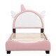 preview thumbnail 1 of 8, Twin Upholstered Leather Frame Bed w/ Unicorn Shape Headboard for Kids,Pink