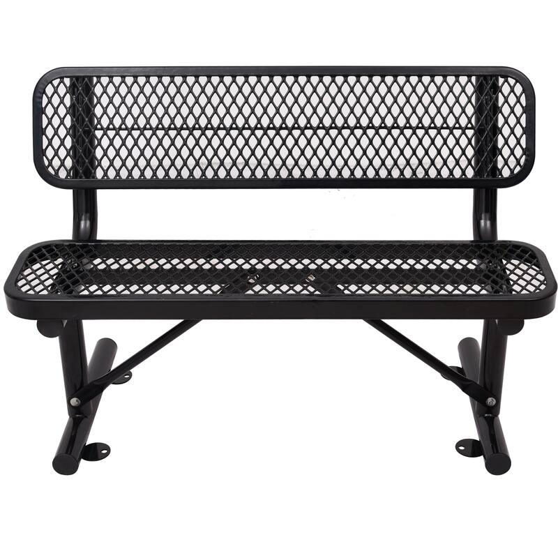 Outdoor Steel Bench With Backrest - Black
