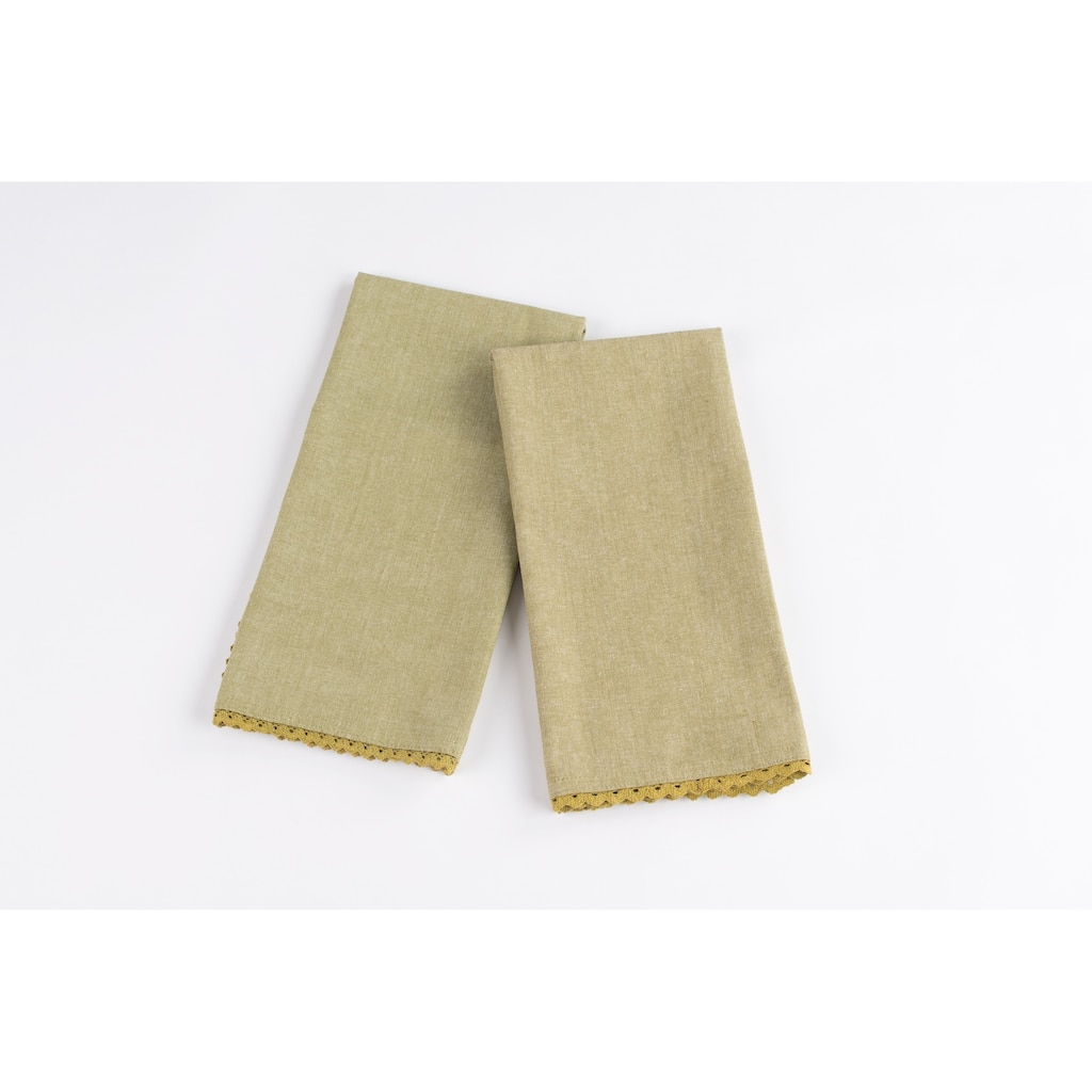 Cottage Home Olive Cotton Lace 20 x 28 Inch Tea Towel Two Piece Set - 20 x 28